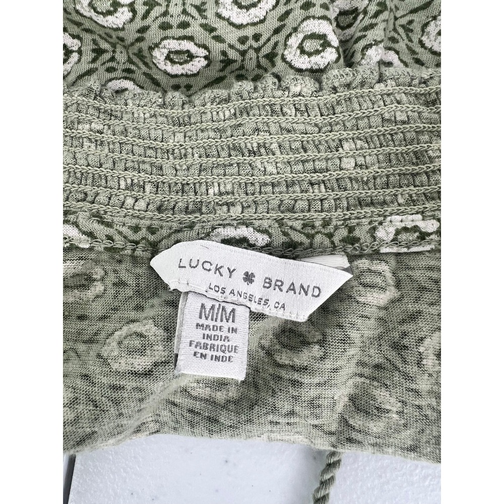 Lucky Brand Women Size M Green Printed Boho Flutter Sleeve Tassel Top - Picture 3 of 10